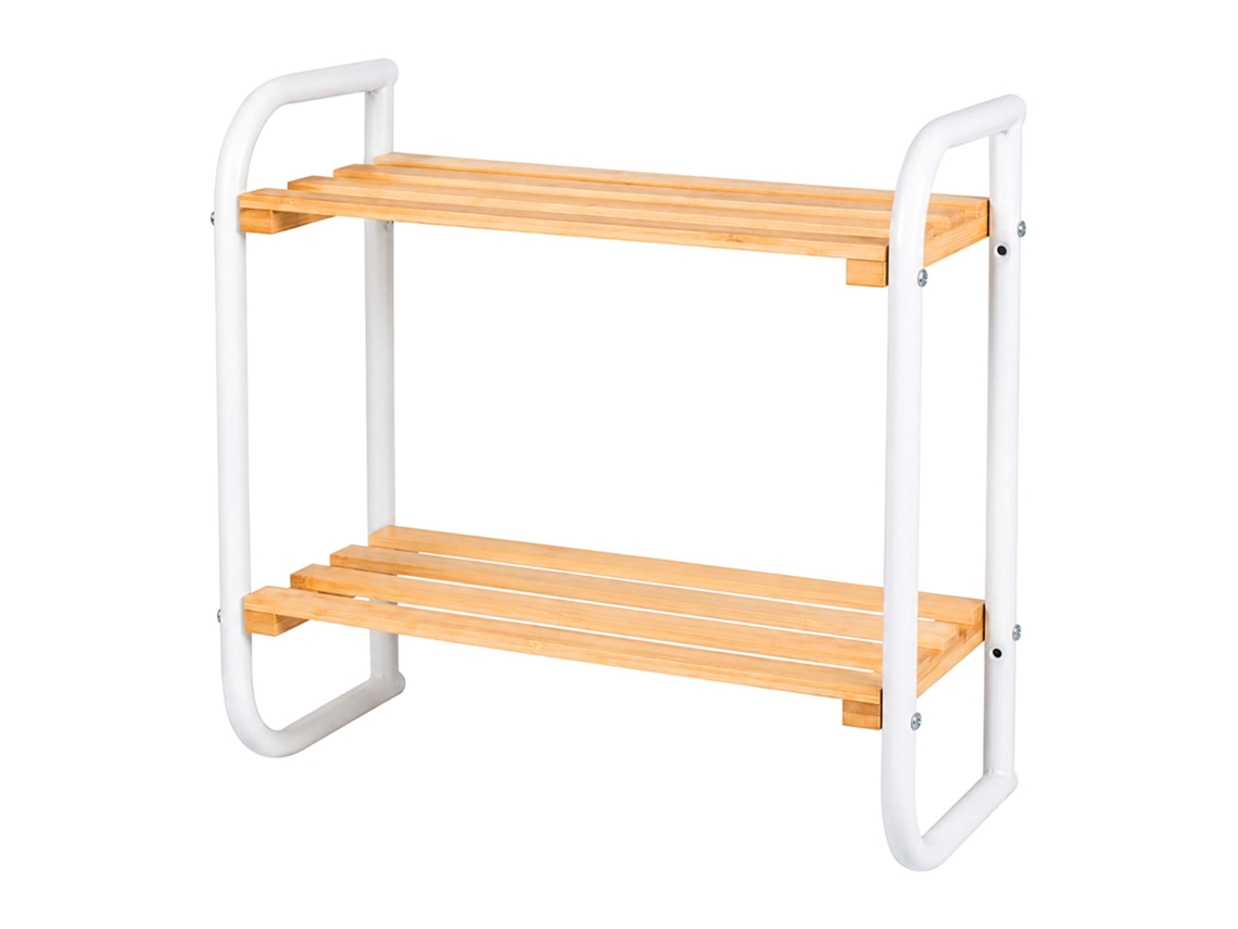 RELAXDAYS, Estante de Bambu com Estrutura Metálica, 2 Prateleiras, para Plantas e Cozinha, Branco com Efeito de Madeira