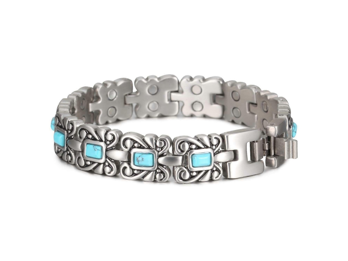 Pulseira Vintage Tibetana De Prata Com Turquesa Azul, 7,3 Polegadas, Para Terapia Magnética.