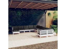 Vidaxl 11 Pcs Conjunto Lounge De Jardim C/ Almofadões Pinho Branco
