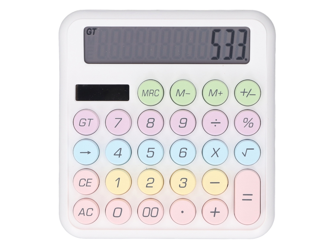 Calculadora Portátil Solar e com Bateria 12 Dígitos com Ecrã Lcd 5 Polegadas e Teclas Grandes Branco Lua