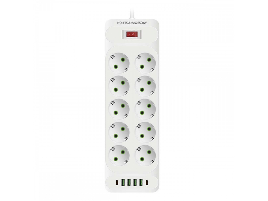 (branco) Régua De Tomadas Com Plugue Europeu, Tomada Com 4 Portas Usb, Carregamento Rápido E Conexão À Rede Multiprise