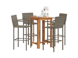 Conjunto Bar 5 Peças P/ Jardim Acácia Macíça/vime Pe Cinzento Dkd Home Decor