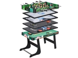 Mesa de Jogos 6 em 1 Dobrável Bilhar Matraquilho Ping Pong Lançamento de Anéis Hóquei com Bastão e Hóquei com Discos Multicor 118x104x71cm