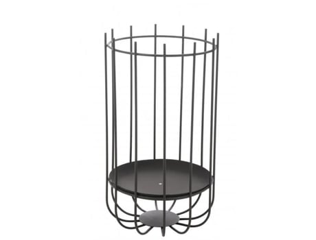 Braséro Redondo Alto Em Metal Preto 38x38x72cm J Line Madeira Briquetes Em Cerâmica