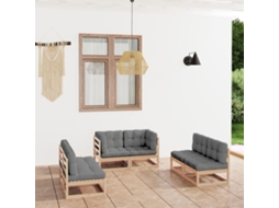 Vidaxl 6 Pcs Conjunto Lounge De Jardim Com Almofadões Pinho Maciço