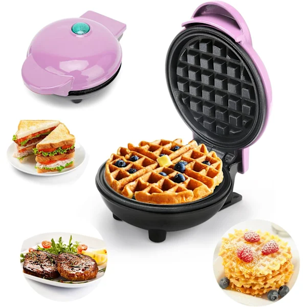 /nn/(rosa) Mini Máquina De Waffles Redonda E Máquina De Waffles Para Panquecas, Presente Ideal Para O Natal, Dia Das Mães E Crianças