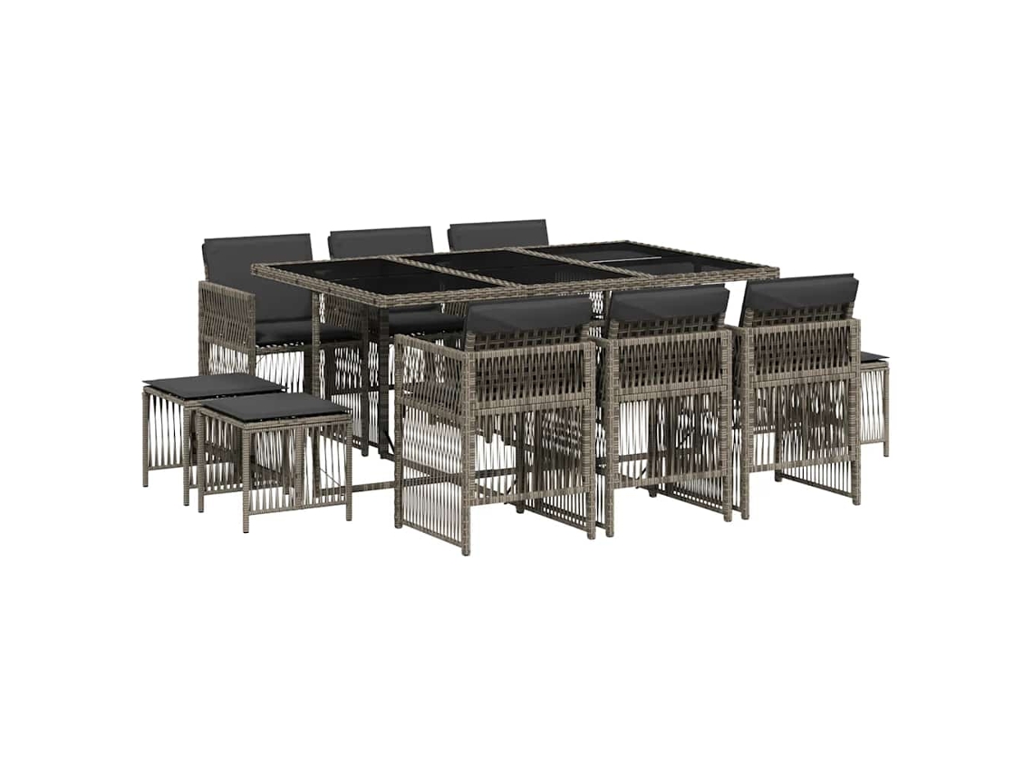 Conjunto de 11 Jantar para Jardim com Almofadões Vime Pe Cinzento MAISON EXCLUSIVE