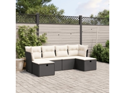 Vidaxl 6 Pcs Conjunto Sofás De Jardim C/ Almofadões Vime Pe Preto