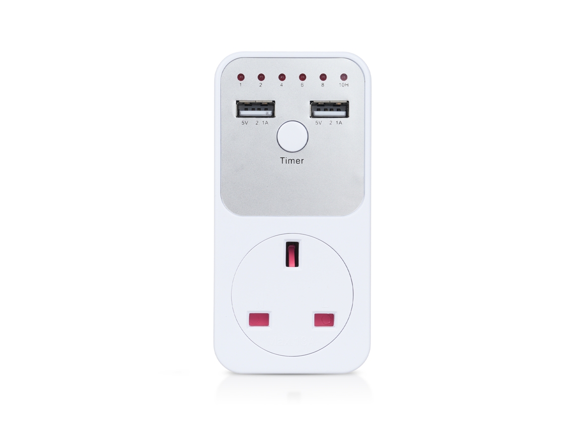 Tomada com Temporizador Programável 2900W, Proteção contra Surto, USB 2.1A, UK YURU