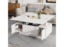 Mesa De Centro Moderna Com Mecanismo Duplo Elevável, Arrumação Oculta, Suporta Até 50 Kg - Branco