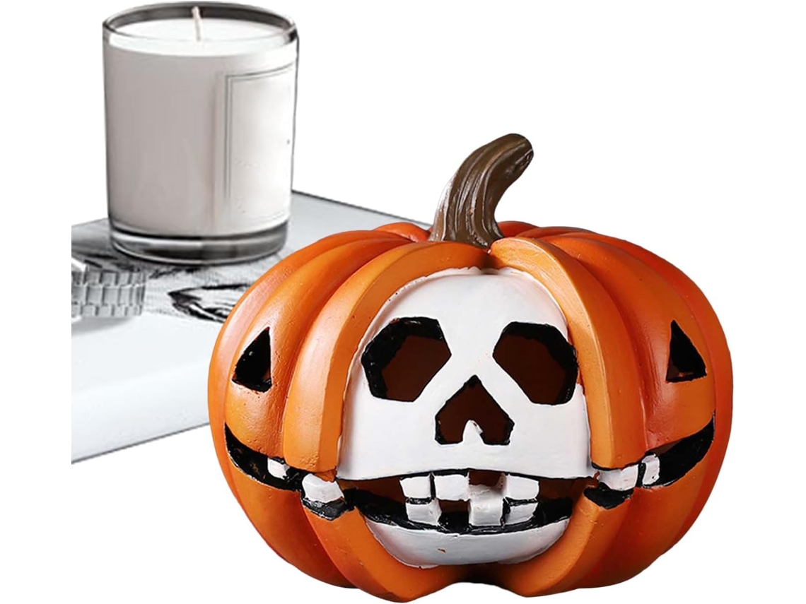 Decore o Halloween com a escultura decorativa Enfeite Caveira em resina para mesa ou ambientes internos da VAYOTOY.