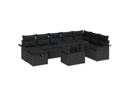 Conjunto 9 Conjunto De Sofá De Jardim Vidaxl Preto Vime Pe (100 X 55 X 73 Cm)