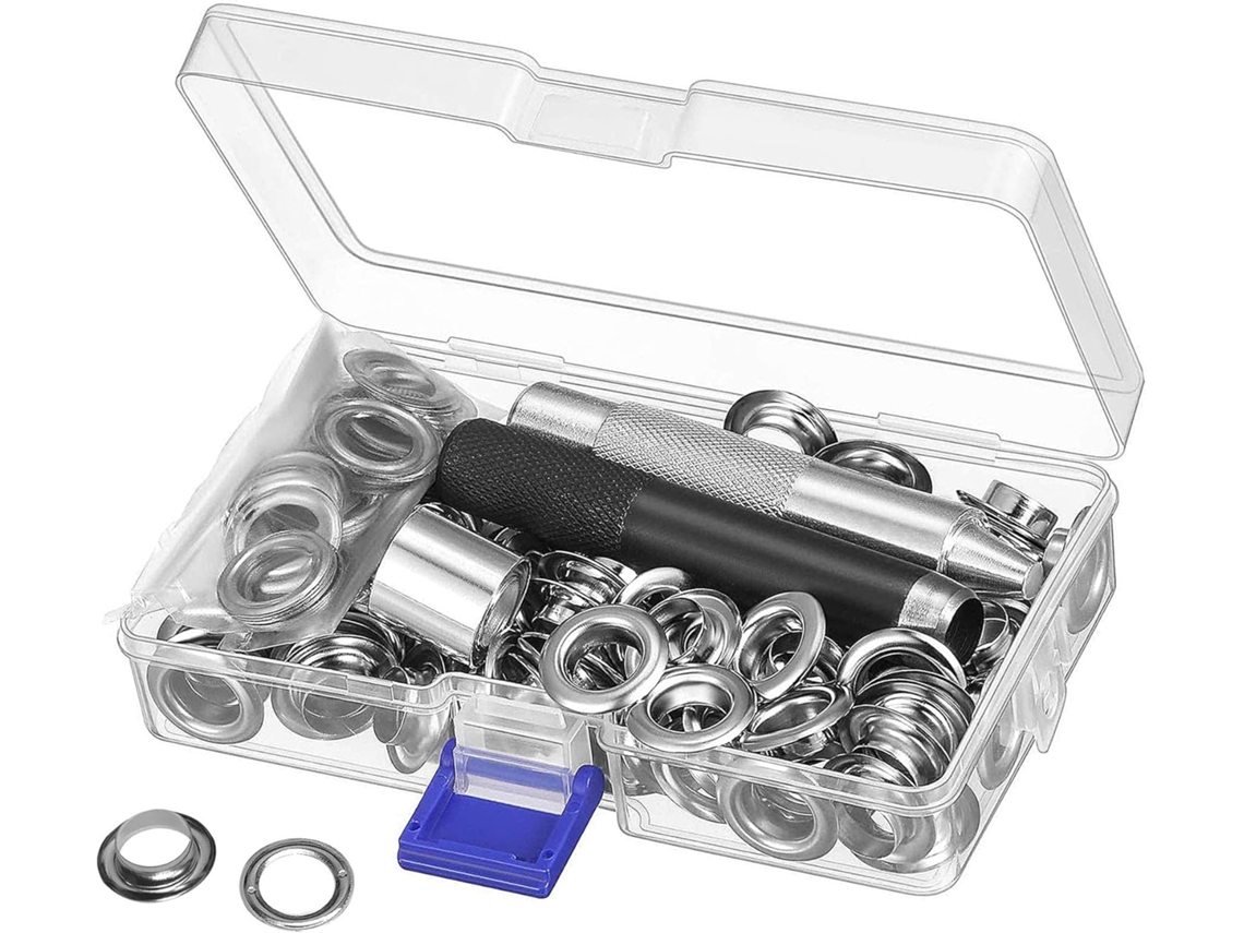 Kit de Ilhós com Ferramenta para Ilhós Metálicos de 10mm, Conjunto com 100 Peças. AQUAFORGE