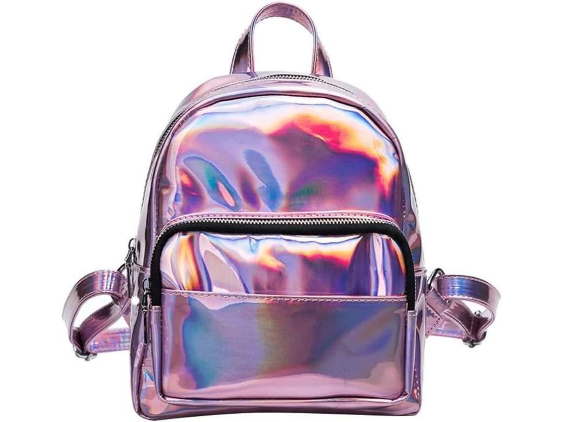 Mochila Holográfica Rosa Com Alça De Ombro, Amplo Espaço Para Pertences Pessoais.