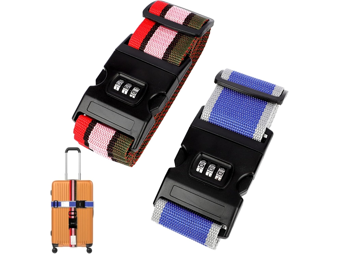 Conjunto De 2 Cintas Ajustáveis Para Mala, Com Fecho De Segurança, Para Fixação Segura De Bagagem Em Viagem