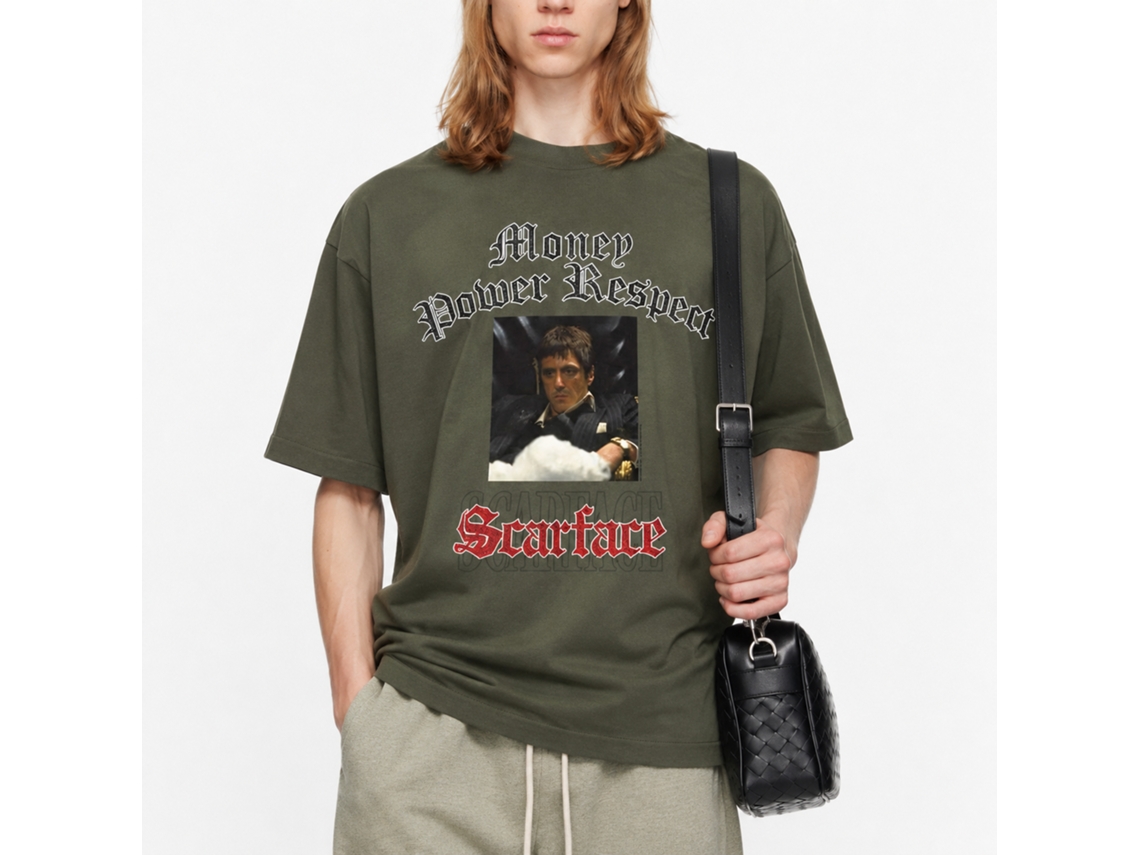 Rockinstone Scarface Movie Glitterlogo Solid Military Green Adult T-shirt Size:xxl