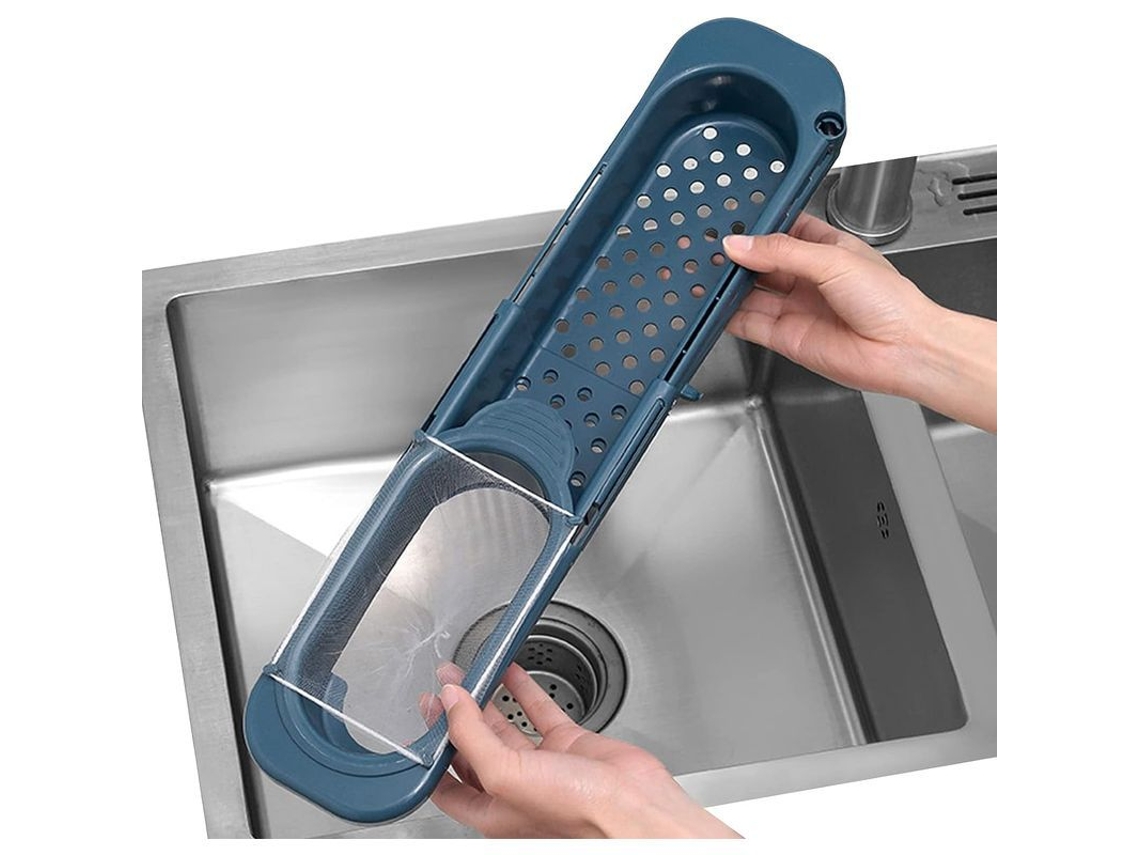 Rebe rack de Desagüe de Cozinha Linjou Telescópico Prateleira de Pia para Esponjas e Toalhas (azul Escuro)