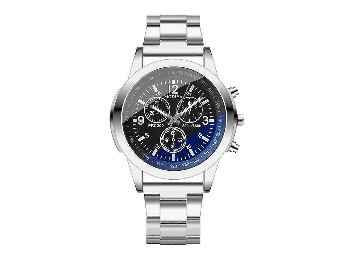 Relógio Masculino Modiya Com Pulseira De Aço Simples E Vidro Azul, Relógio De Quartzo.