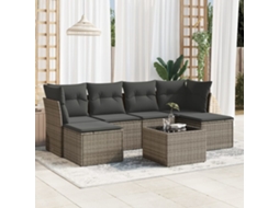 Vidaxl 7 Pcs Conjunto Sofás P/ Jardim C/ Almofadões Vime Pe Cinzento