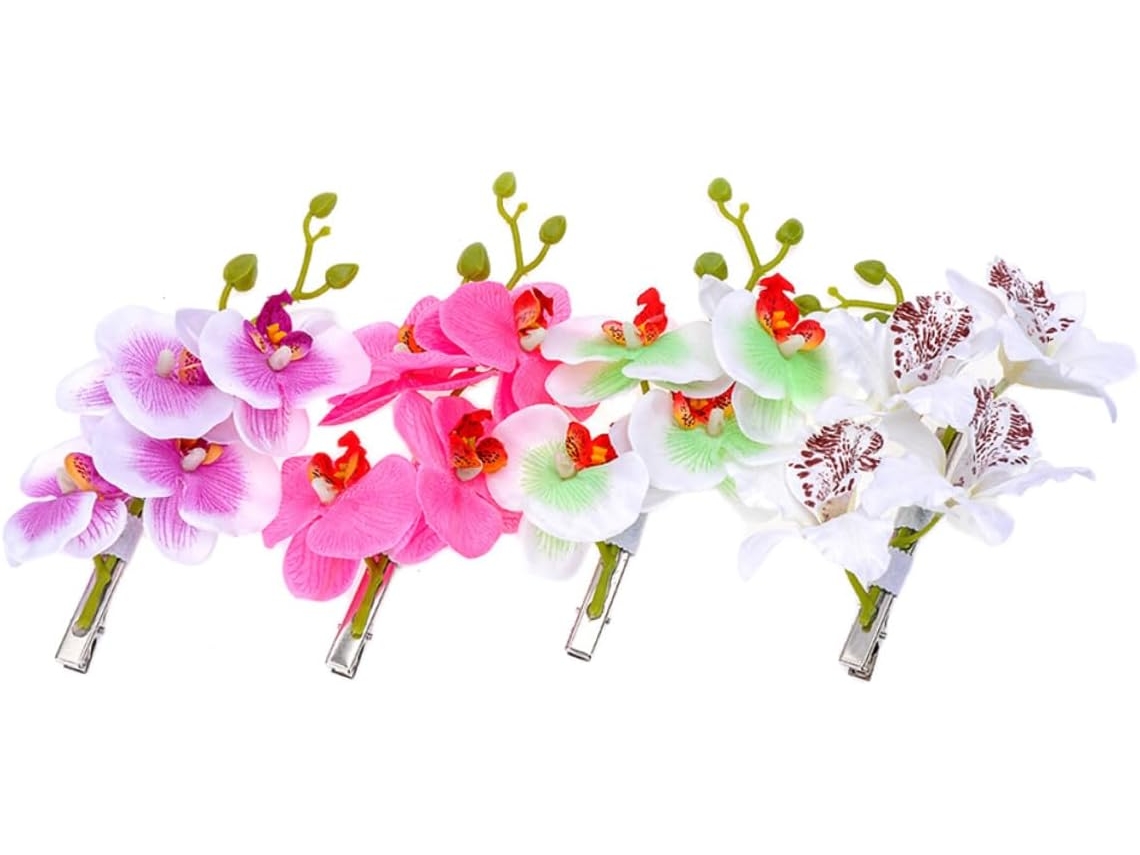 Conjunto De 4 Presilhas De Cabelo De Tecido Com Orquídeas Artificiais Multicoloridas, Acessórios Para Cabelo.