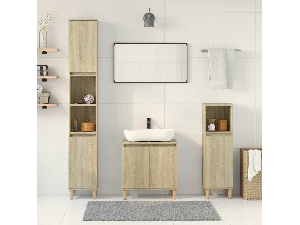 Vidaxl 3 Pcs Conj. Móveis Casa Banho Derivados Madeira Carvalho Sonoma