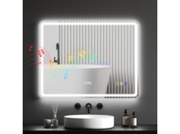 Espelho De Banheiro Com Iluminação Led, Revestimento Antiembaçante, 3 Cores Ajustáveis, Relógio, 700 X 900 Mm, Cor Prata. Btforus
