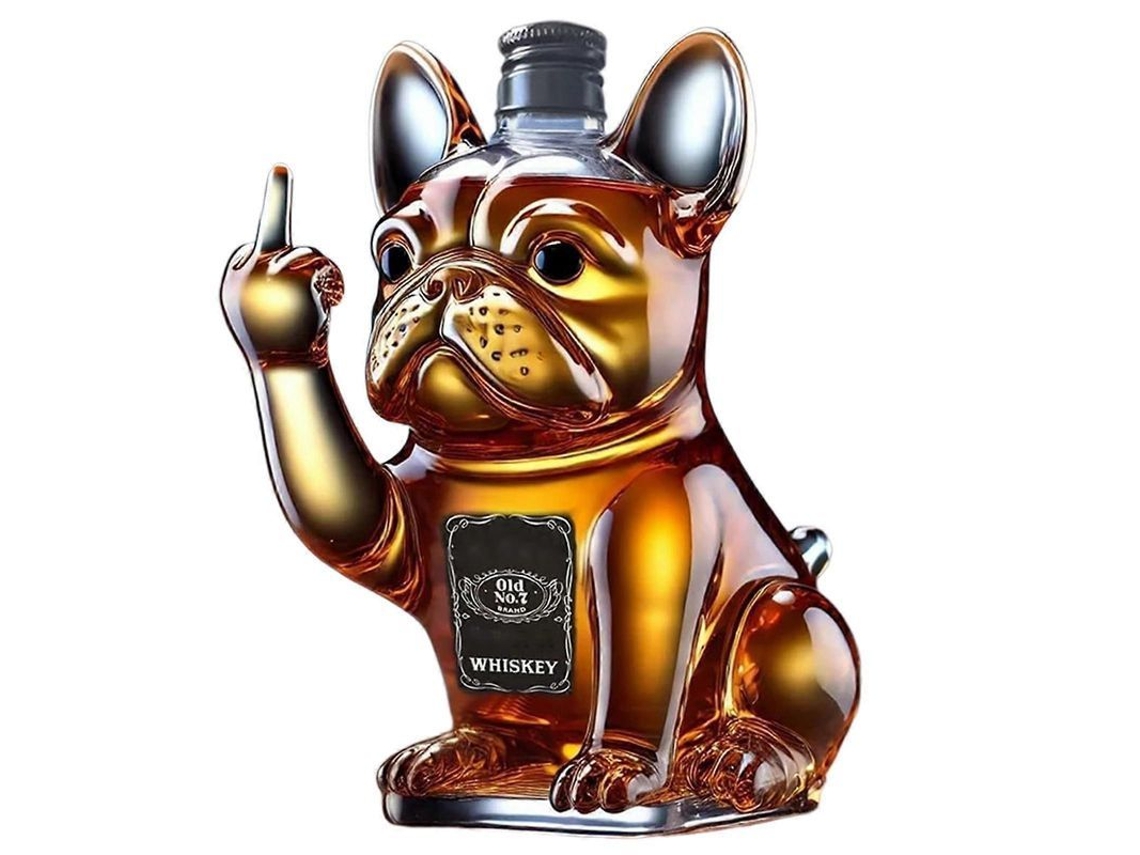 Decantador de Whiskey Bulldog Francês Divertido Nova LINE Dispenser de Licor para Bar Casa e Vinho
