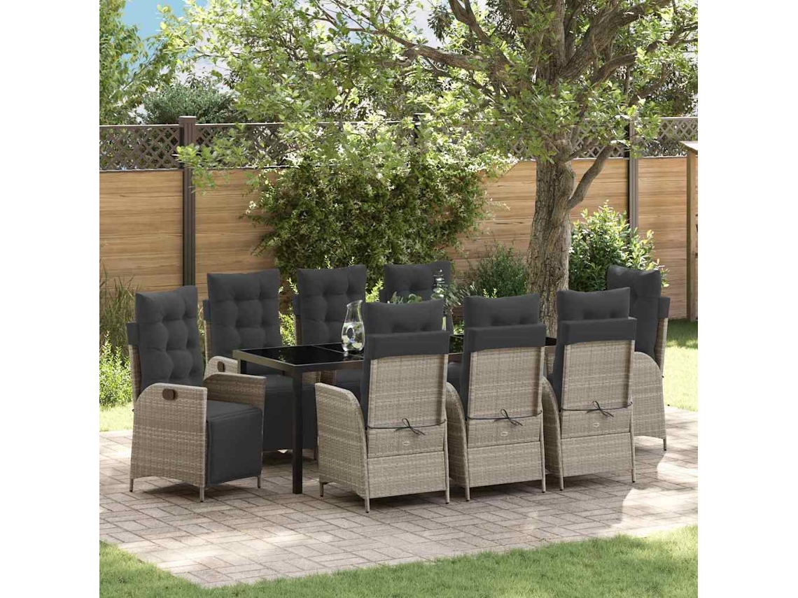Vidaxl Conjunto De Jantar Para Jardim 9 Pcs Cinzento-claro Vime Pe