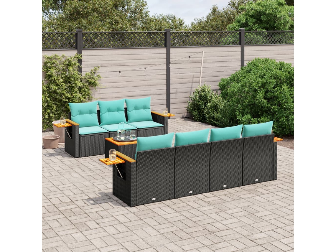 Vidaxl 8 Pcs Conjunto De Sofás P/ Jardim C/ Almofadões Vime Pe Preto