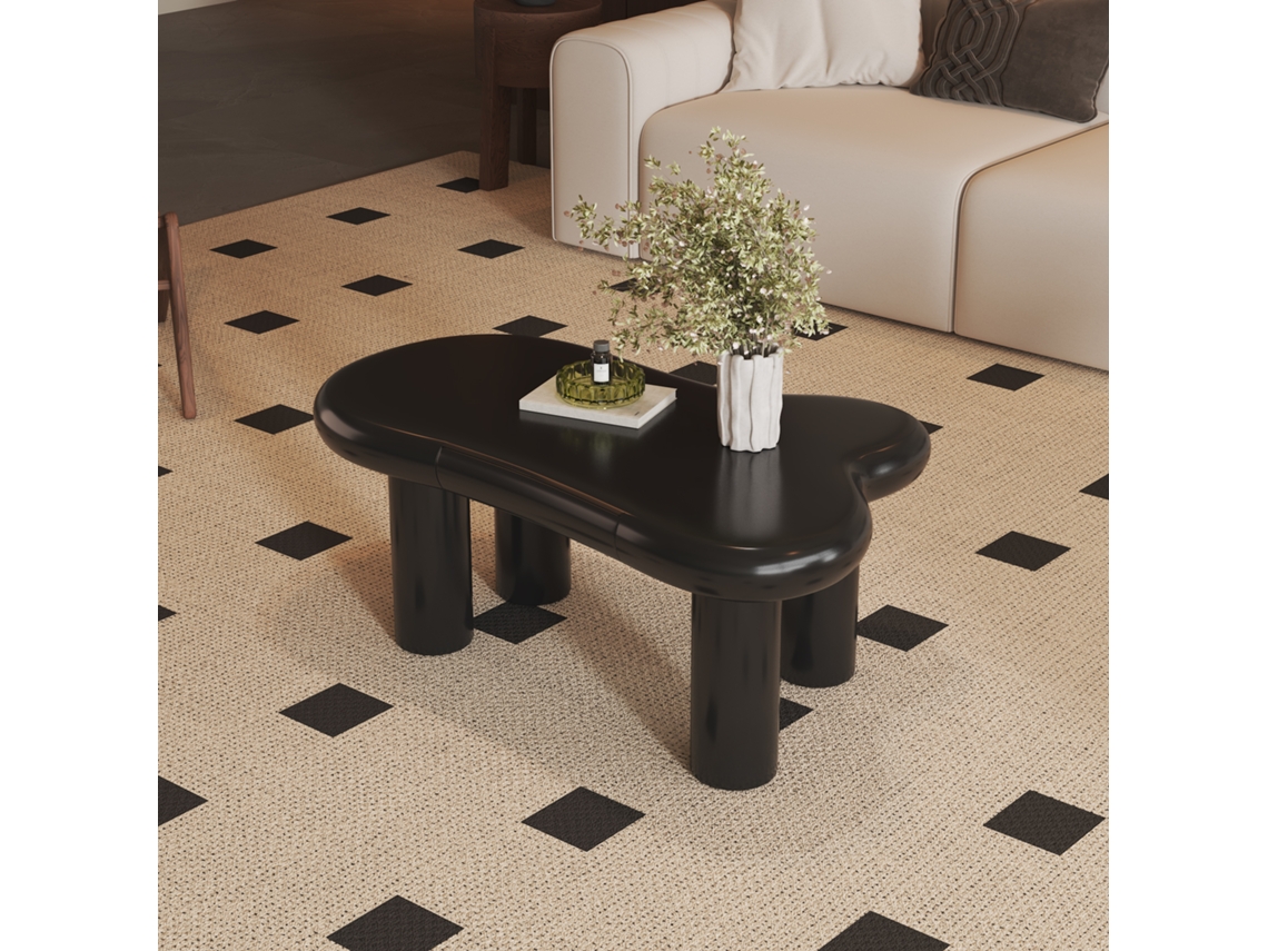 Mesa de centro Nuvem Preta em MDF com iluminação LED colorida e gaveta - Mesa moderna para sala de estar com armazenamento prático e elegante.
