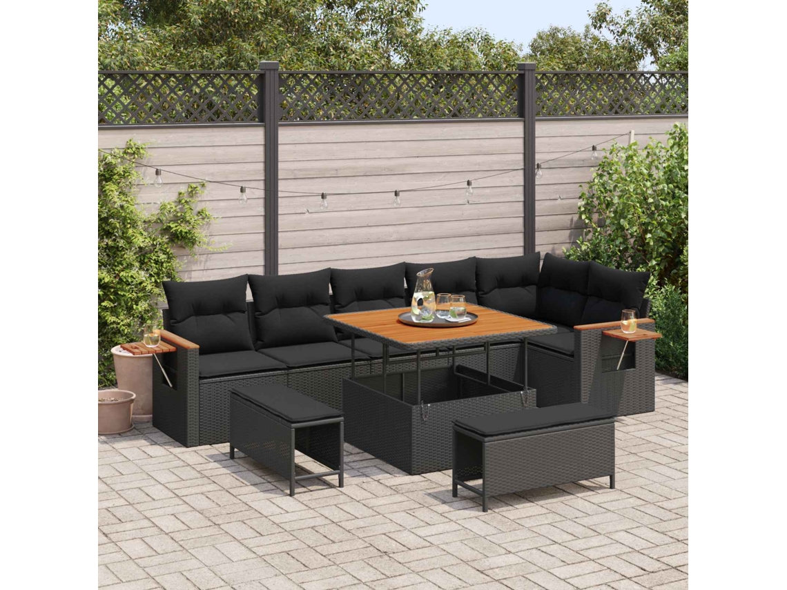 Vidaxl Conjunto De Sofá De Jardim 11 Unid. 9-número De Lugares Preto