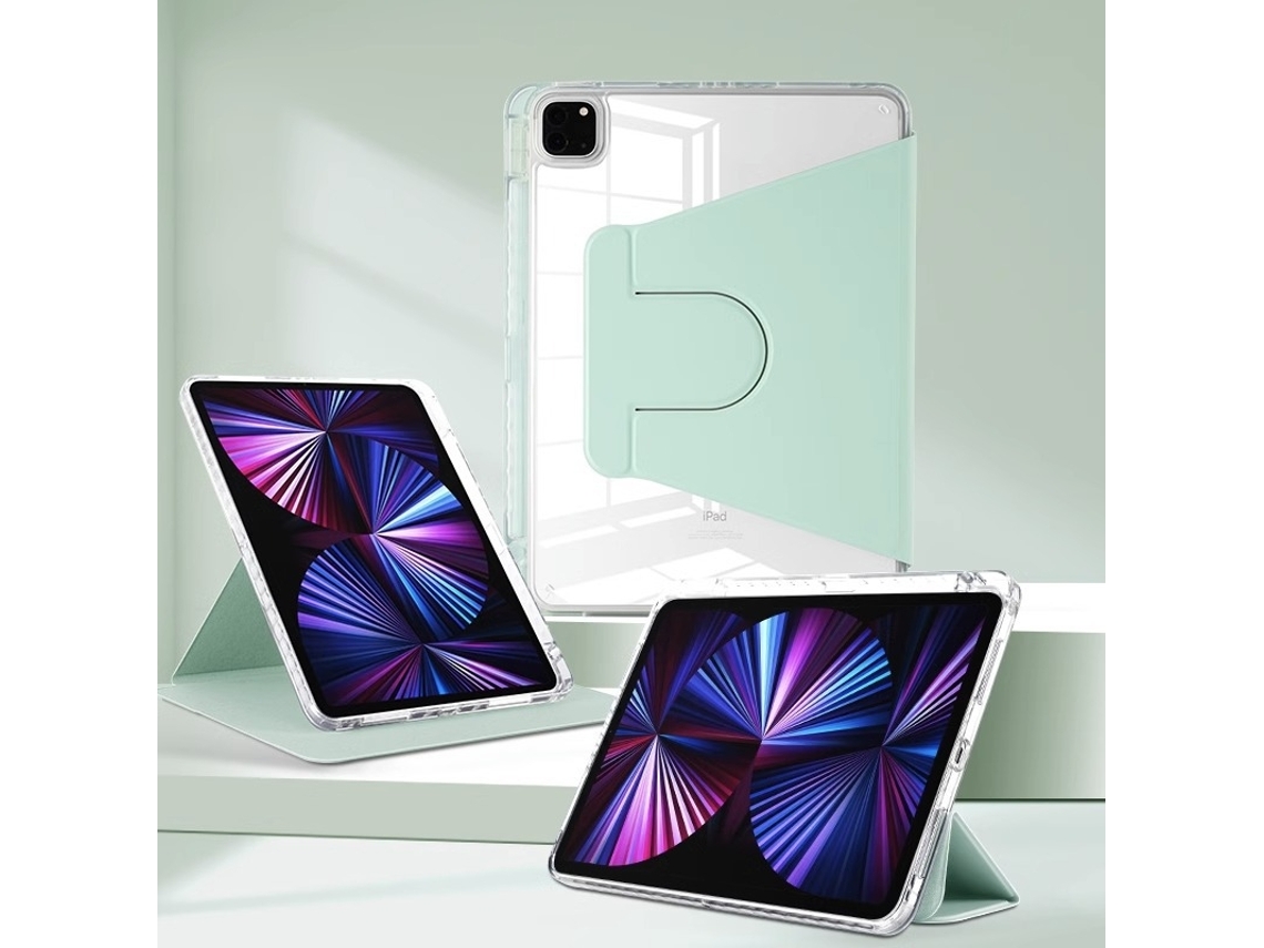 Capa Protetora Giratória Transparente Para Ipad Pro 11 2024 M4, Verde, Tablet. Tuotuo