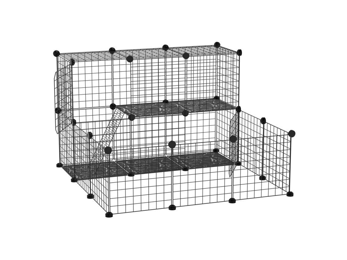 Recinto Para Pequenos Animais Diy Com 24 Painéis Com Grade Metálica Recinto Modular Para Coelhos Chinchilas 105x105x70cm