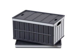 Caixas de Armazenamento Dobráveis Plástico 65 L, 2 Unidades, Recipientes com Alças, Tampa Empilhável, Economiza Espaço, Suporta 38 Kg para Organização