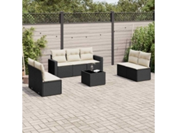 Vidaxl 8 Pcs Conjunto Sofás De Jardim Com Almofadões Vime Pe Preto
