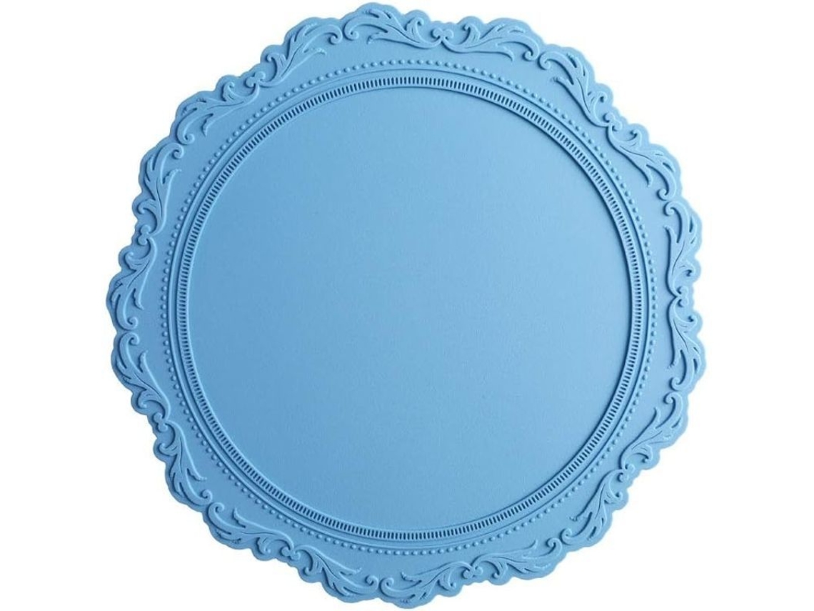Tapete Redondo De Silicona Estilo Europeo Grabado Aislante Calor Resistente Impermeable Azul Claro