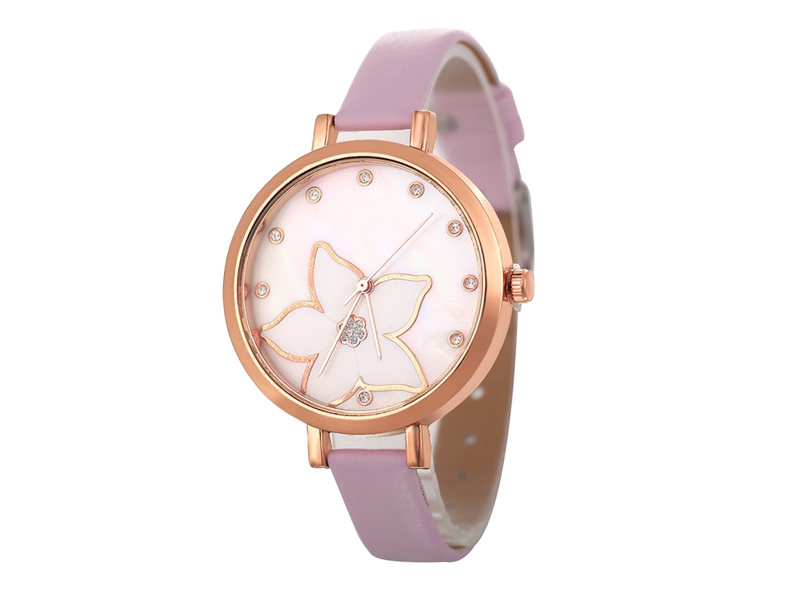 Relógio Feminino Coreano de Couro Rosa Analógico Quartz Estilo Moderno para Dia a Dia e Presente