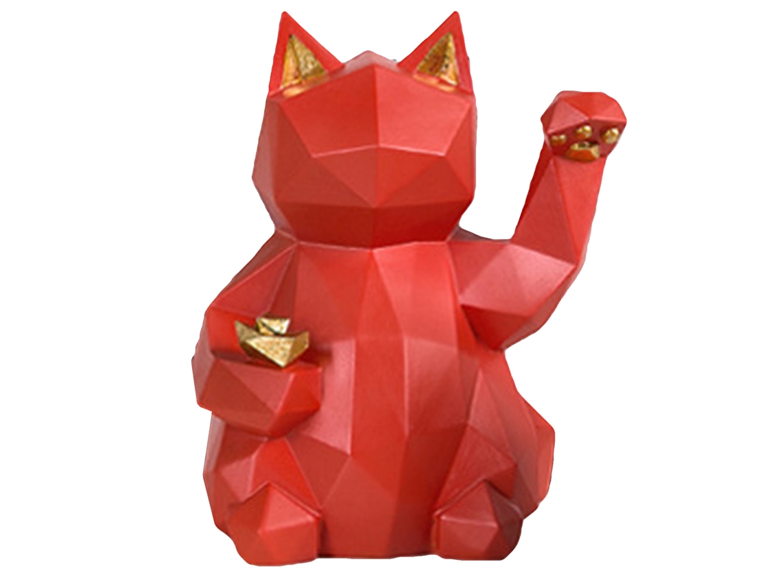 Figura De Gato Fortune Laxiscreed Vermelha Em Eco Resina Para Decoração Elegante