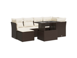 Conjunto de 7 Sofás de Jardim com Almofadões Vime Pe Castanho MAISON EXCLUSIVE (7 pcs)
