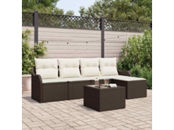 Vidaxl Conjunto De Sofá De Jardim 6 Unid. Marrom E Branco Vime Pe