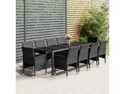 Conjunto De 11 Peças De Jantar Para Jardim Vime Pe Cinzento Dkd Home Decor