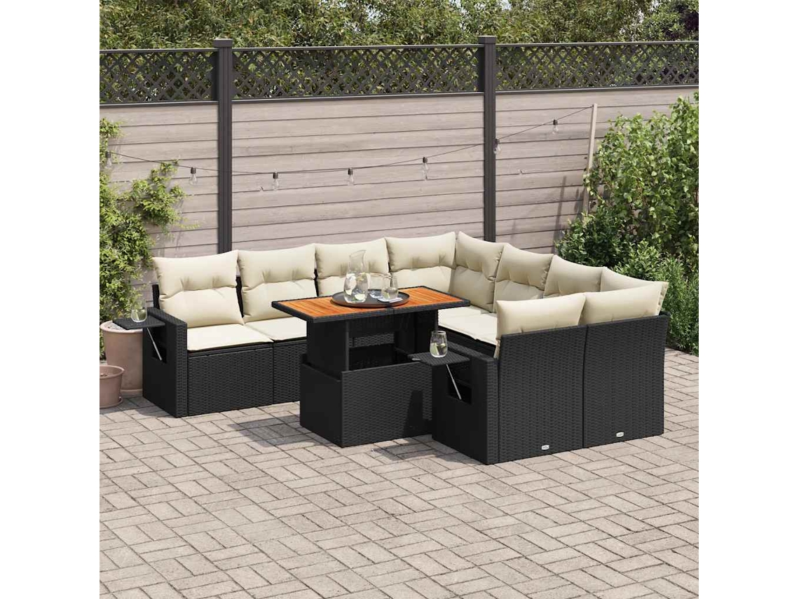 Vidaxl 9 Pcs Conjunto De Sofás P/ Jardim C/ Almofadões Vime Pe Preto