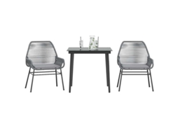 Vidaxl Conjunto Jantar Jardim 3 Peças Almofadas Vidro Vime Cinzento Pe