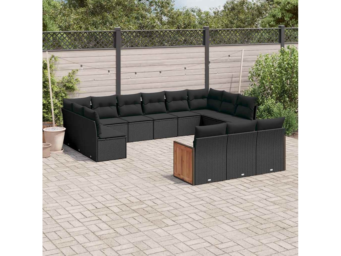 Vidaxl 13 Pcs Conjunto De Sofás De Jardim Com Almofadões Vime Pe Preto