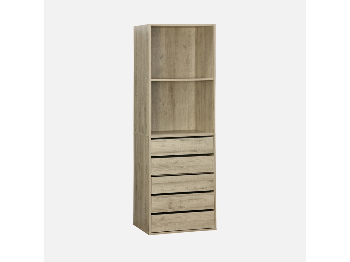 Módulo de Roupeiro com 5 Gavetas e 2 Prateleiras Natural SWEEEK