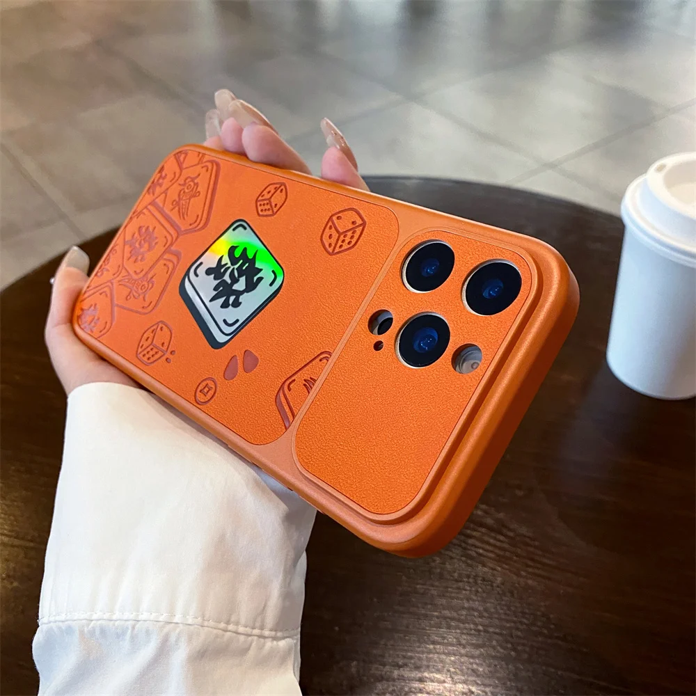 Capa Para Iphone 17 Pro, Laranja, Com Textura De Couro, Capa Protetora À Prova De Choque.