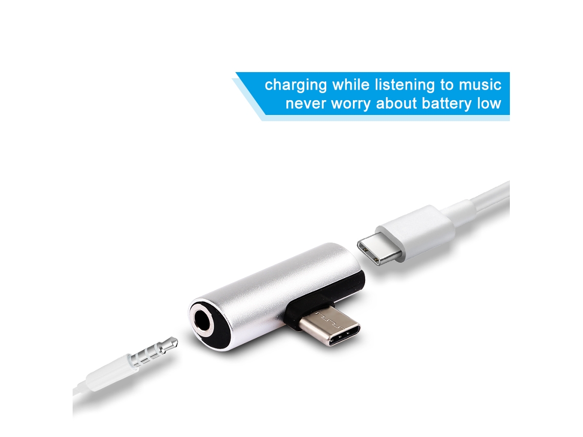 Cabo De Carregamento E Áudio Tipo C Para Fones 3,5mm, Adaptador Em T, Prata/ouro Luz Dourada