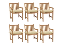 Vidaxl Cadeiras De Jardim C/ Almofadões Branco Nata 6 Pcs Teca Maciça