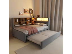 Sofá-cama 90x200 Extensível 90x190 Com Led, Tomada E Cinza