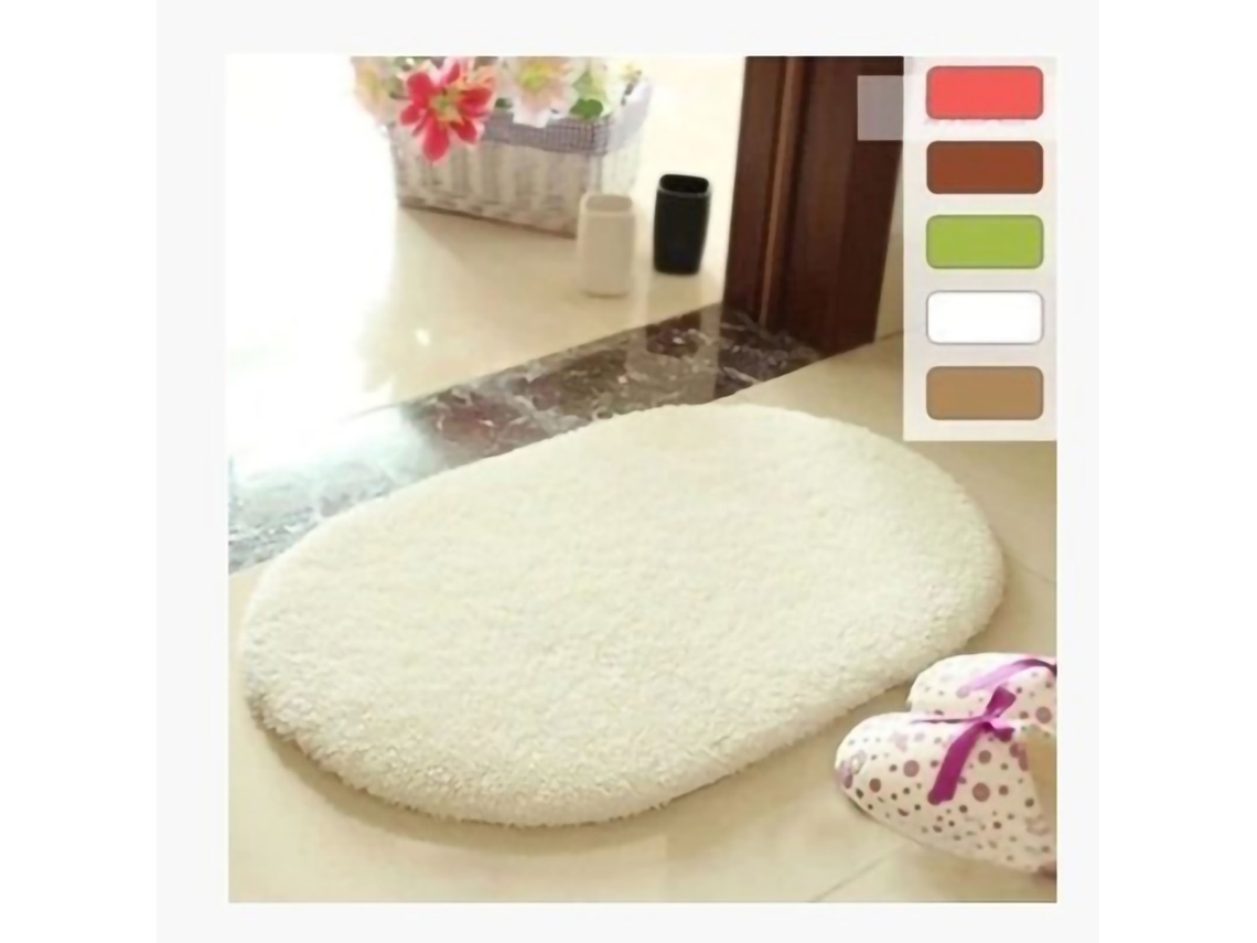 Tapete de Porta oval antiderrapante peludo absorvente para banheiro cozinha quarto bege 40x60cm